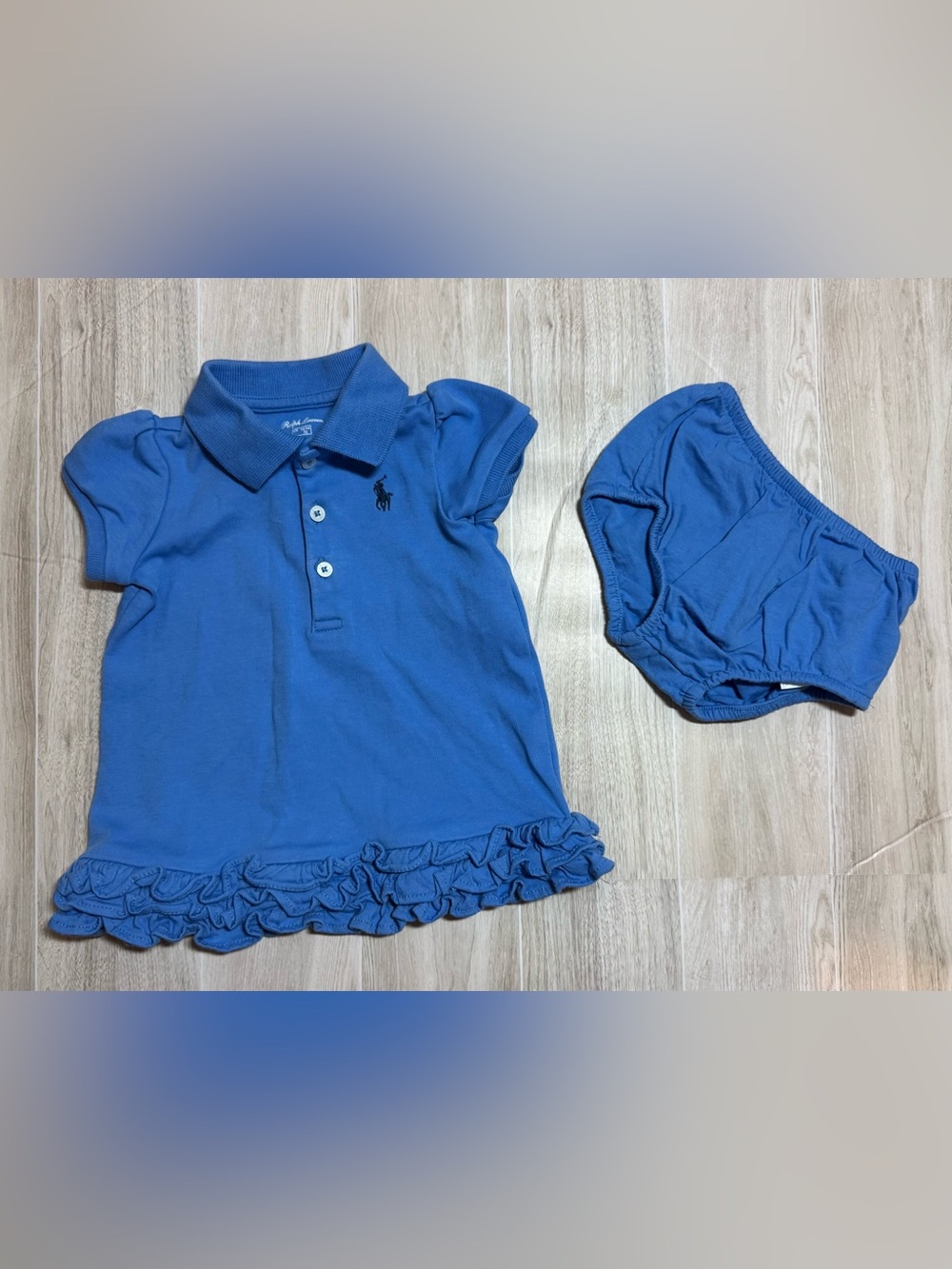 Ralph Lauren Blue Polo Dress Top with Ruffle Hem and Bloomer